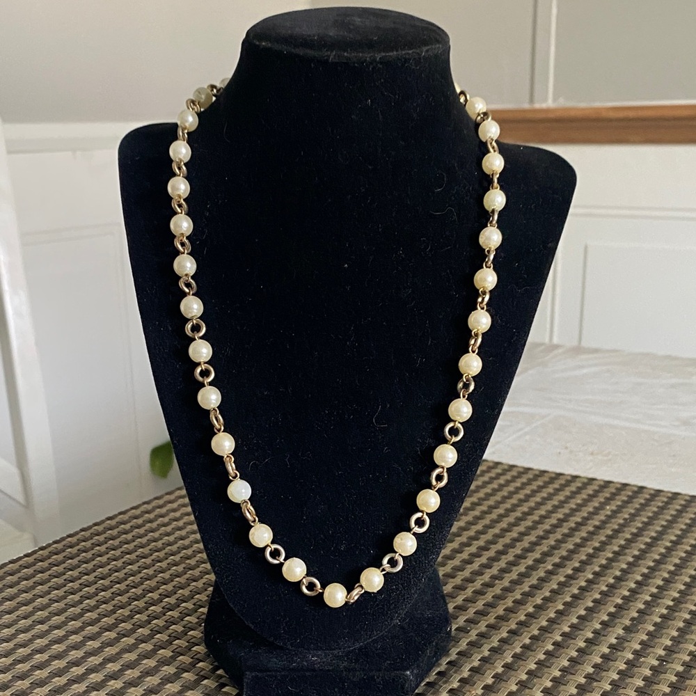 Pearl Station Necklace with Gold Accents - Women Jewelry